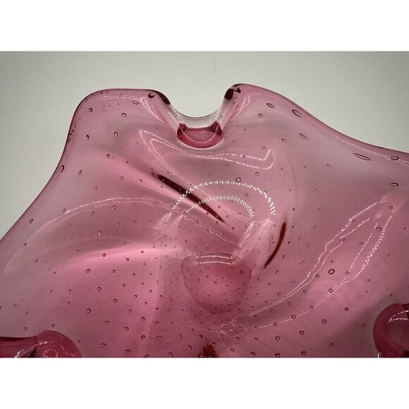 Czech Republic Vintage Art Glass Pink Bowl/Dish Hand Blown w/ Controlled Bubbles - Picture 8 of 16